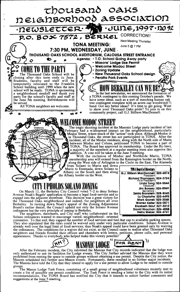 TONA News - June 1997 - Page 1